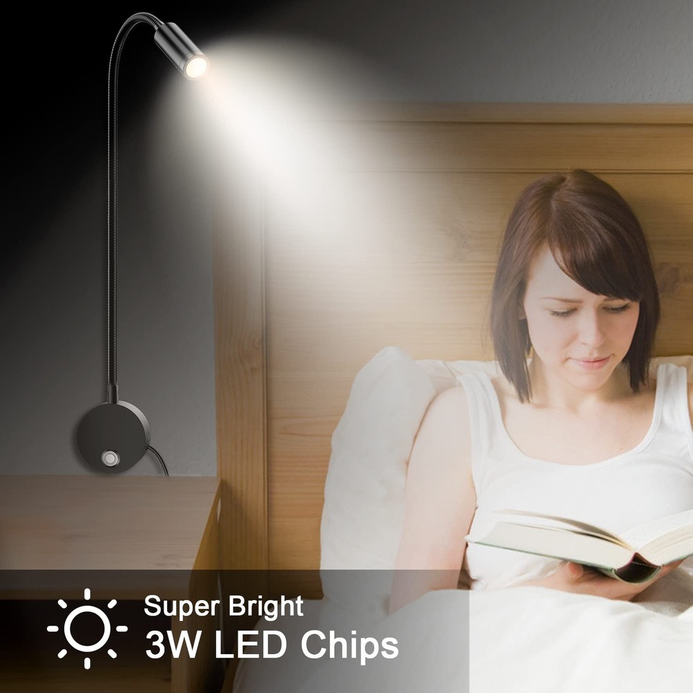 Wall Mounted LED Reading Light with 15" Flexible 15" Bedside reading light 2p