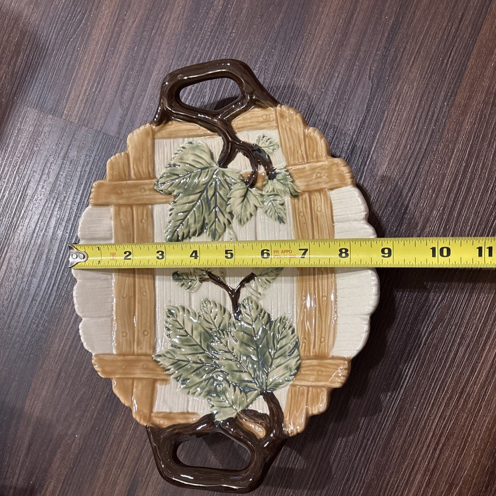 Ceramic Maple Leaf Basket Weave Tray 11 Inches