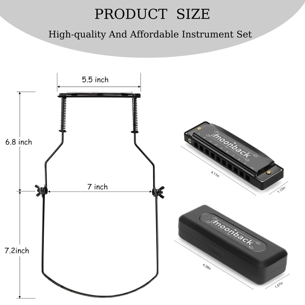 Harmonica Holder Set with Key of C Diatonic Blues Harmonica Adjustable