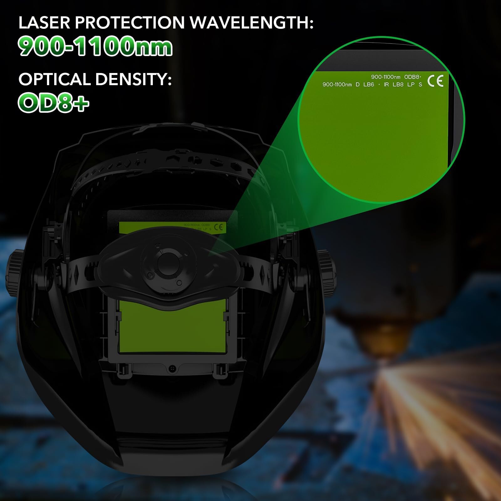 TRQWH Large View Laser Safety Helmet with OD8+ Protection, Adjustable Fit
