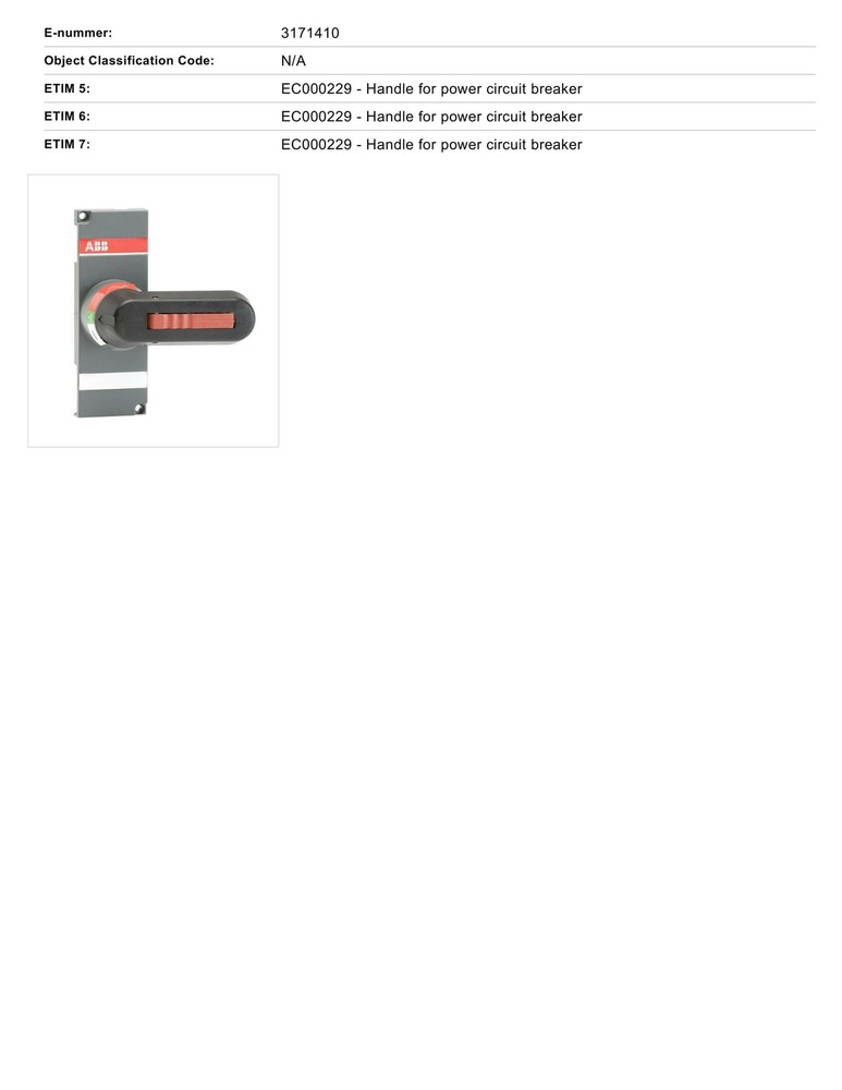 ABB OTV250EK Lock Handle Power Circuit Breaker