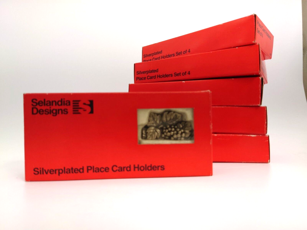 SELANDIA SILVERPLATED PLACE CARD HOLDERS - SET OF (4) - GRAPE & LEAF DESIGN 1983