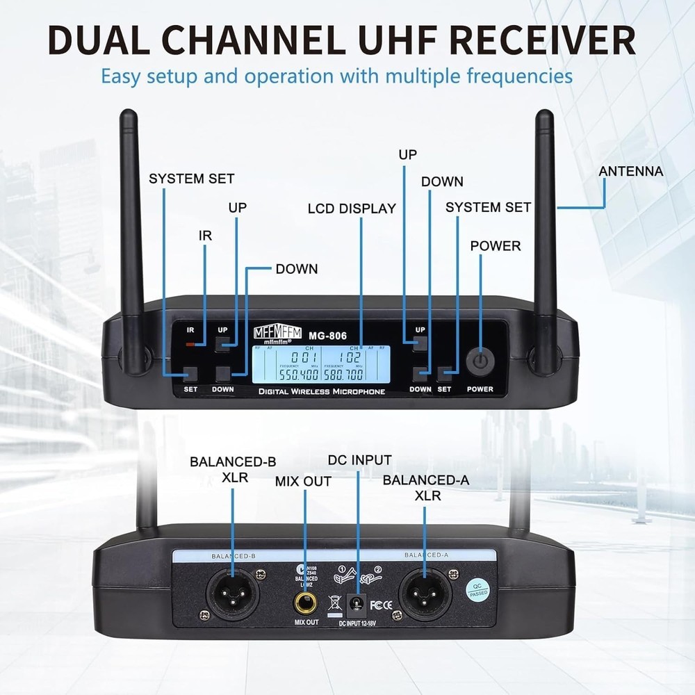 mffmffm UHF Wireless Microphone System - Dual Handheld Dynamic Microphones