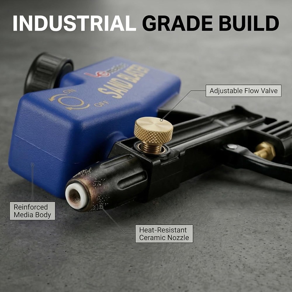 Professional Sand Blaster Gun for Rust & Paint Removal - 90 PSI 4 CFM Optimized