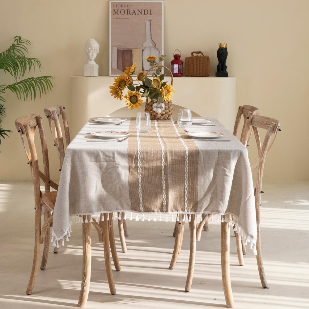 Rustic Tablecloth, Cotton Linen Fabric Table Cloths, Washable Rectangle Table...