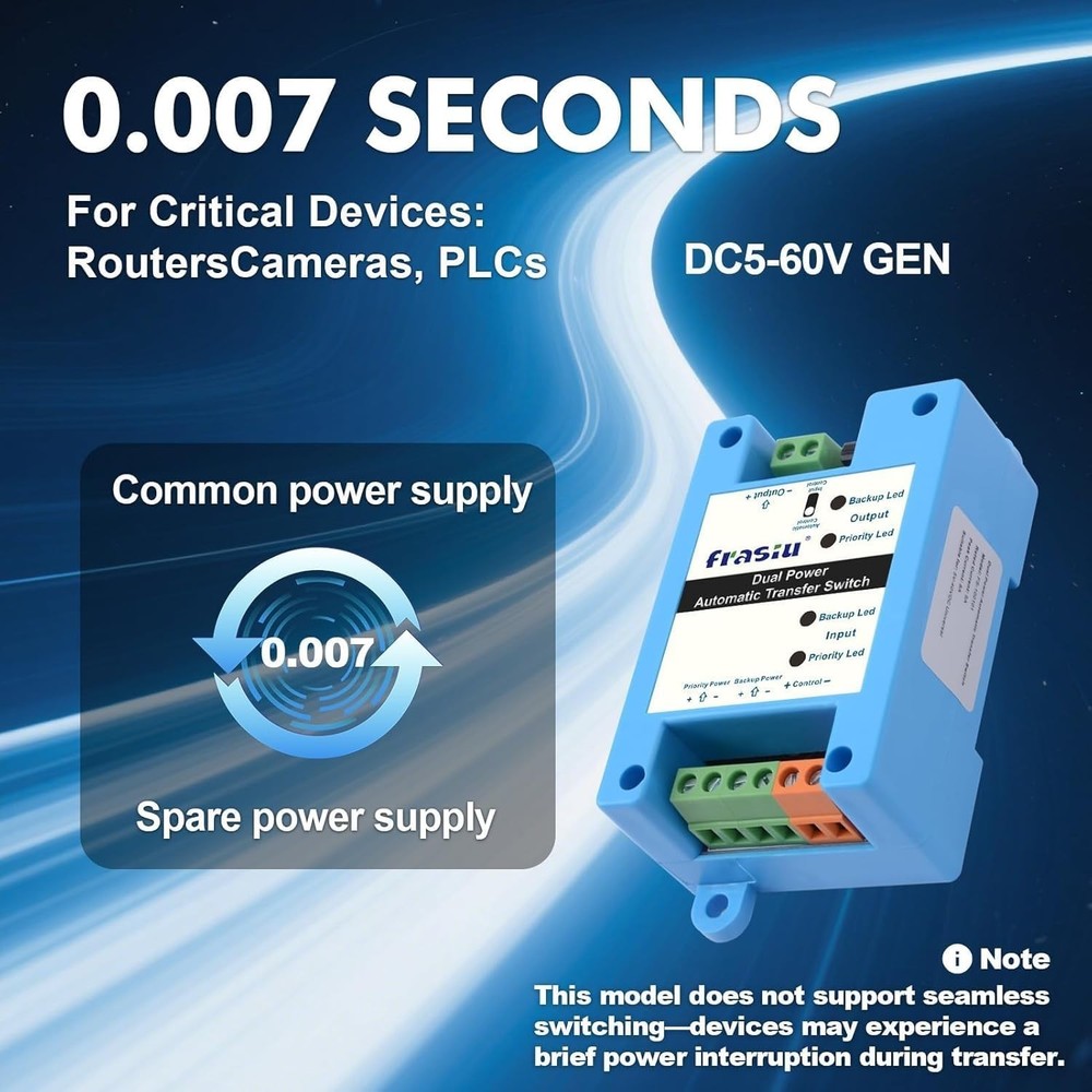 DC Automatic Transfer Switch 5-60V 5A - Fast Switching with Protection Features