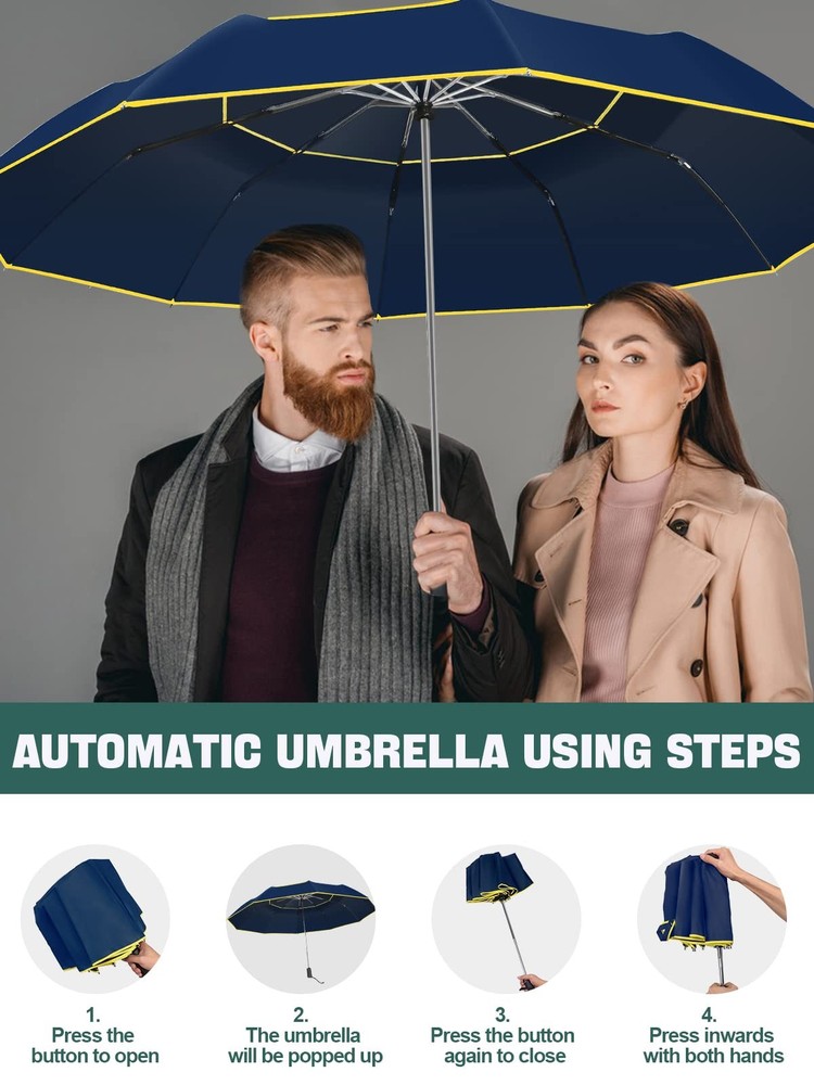 62 Inch Automatic Golf Umbrella - Extra Large Folding, Windproof, Compact, Do...
