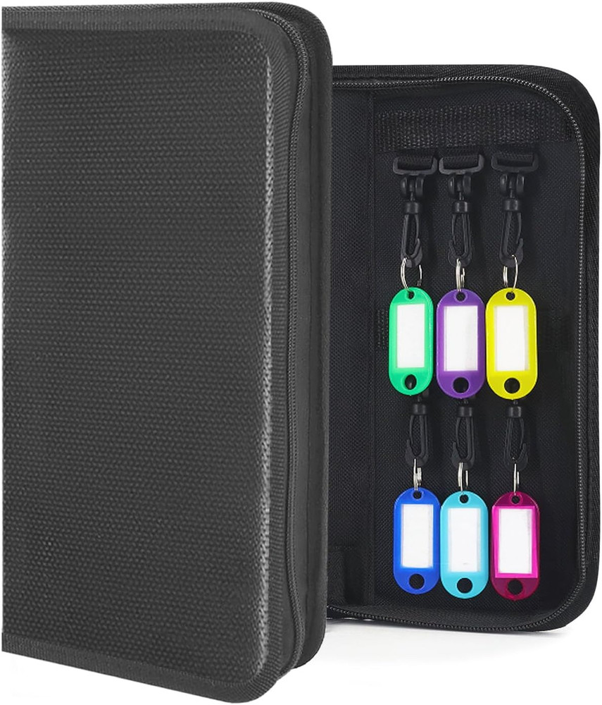Portable Zippered Key Organizer, Waterproof Fireproof Key Case with 12 Key Hooks
