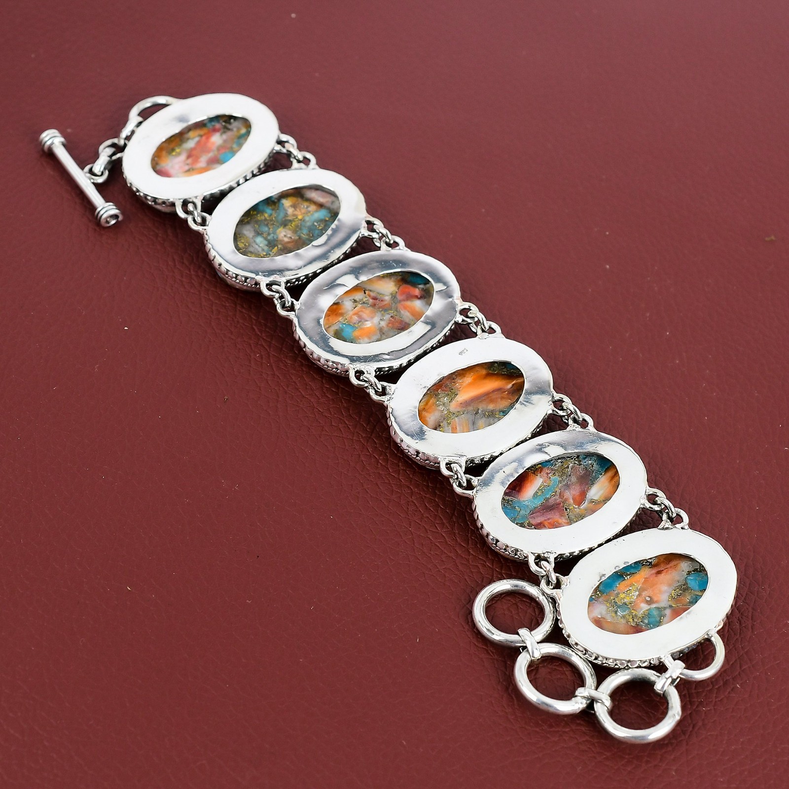 Spiny Oyster Copper Turquoise Vintage 925 Sterling Silver Adjustable Bracelet