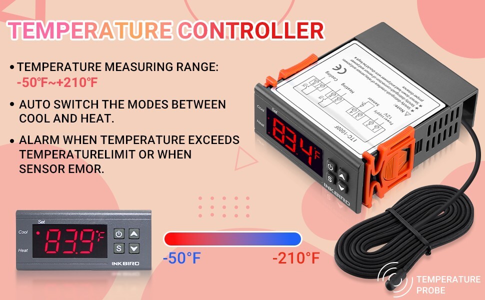 Inkbird ITC-1000 12V 10A Temperature Controller ON/OFF Thermostat Heat Cool US