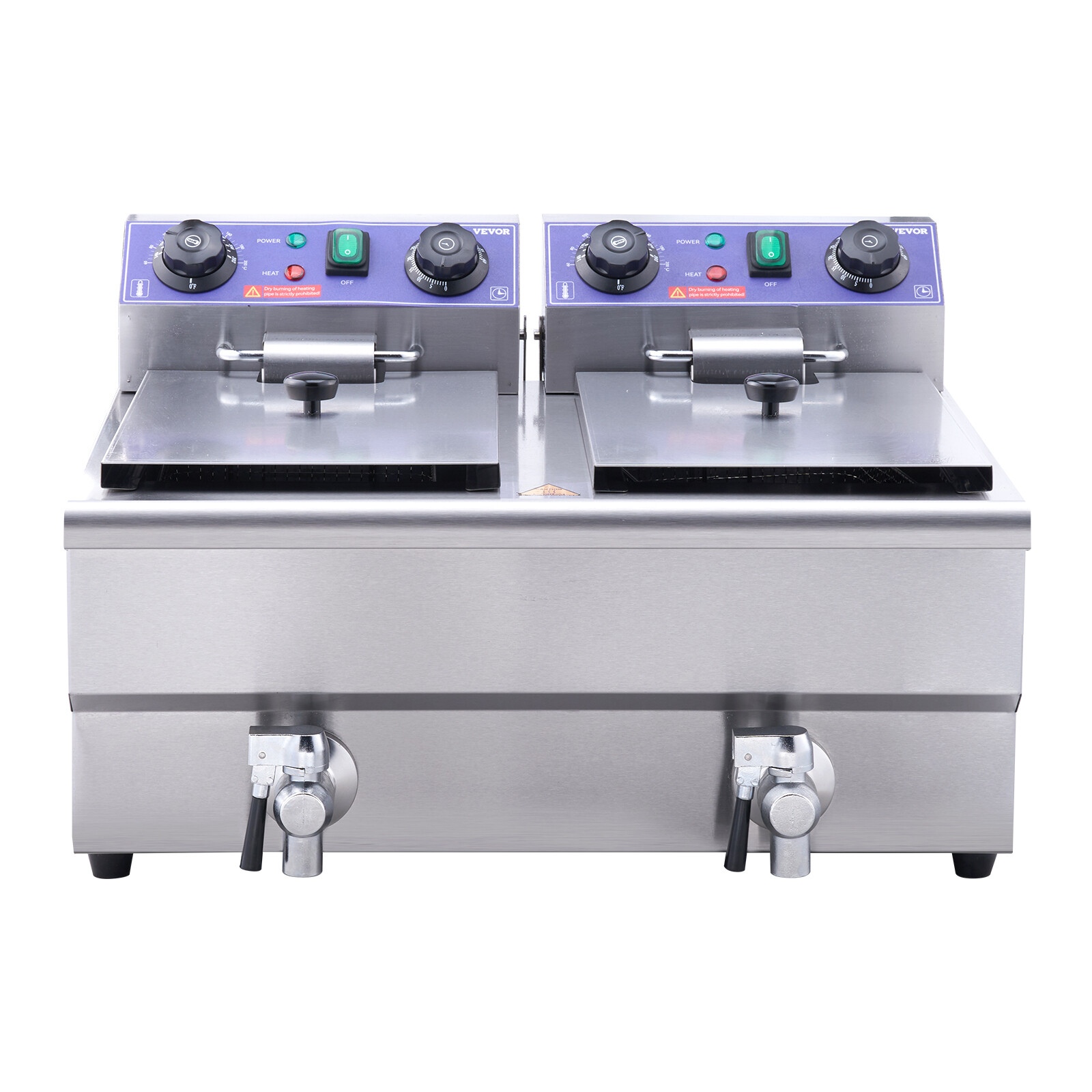 22L Commercial Electric Deep Fryer Countertop Deep Fryer w/ Dual Tanks 3000W