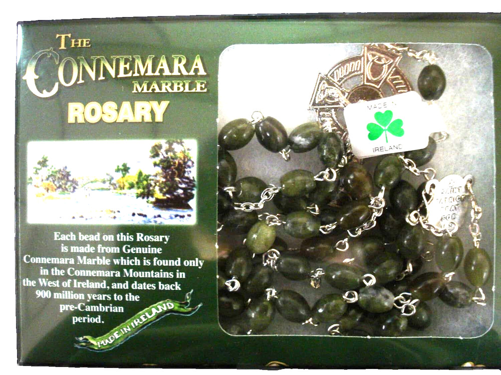 CONNEMARA MARBLE ROSARY OVALBEADS BOXED C200