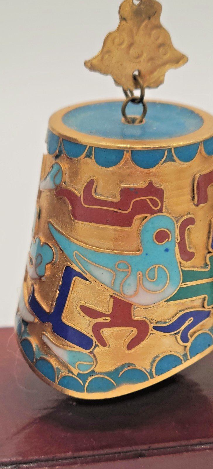 Chinese Cloisonne Graduated Musical Bell Set on Wood Carved Stand FREE SHIP