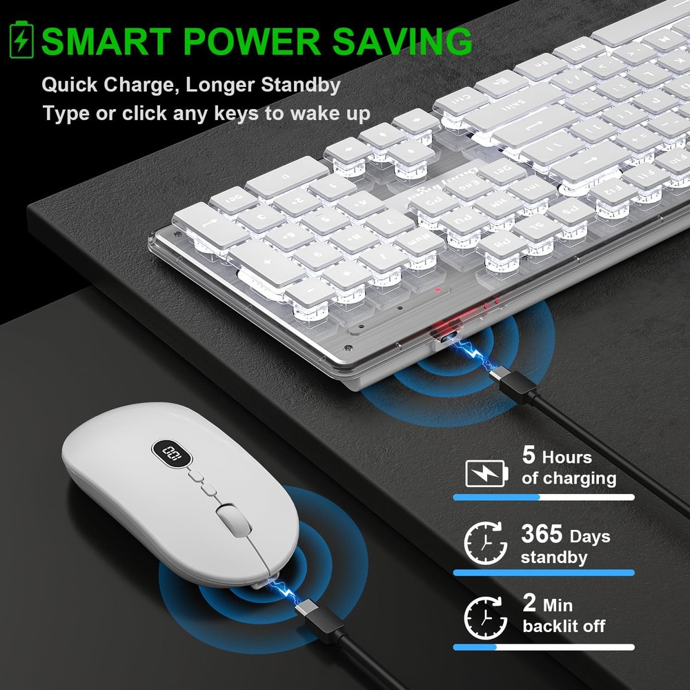 Wireless Keyboard and Mouse Combo, Rechargeable Backlit Gaming Set for PC, Mac