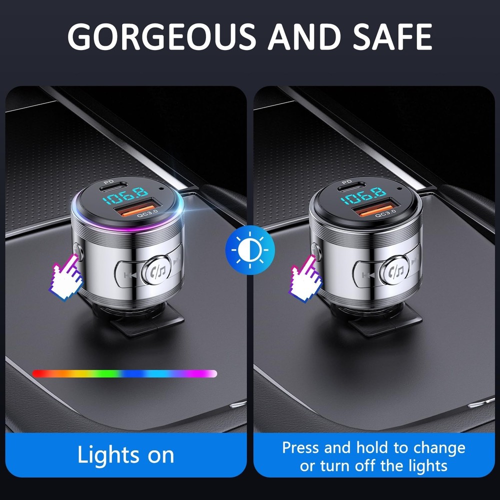 LENCENT Bluetooth Car Adapter, Full Metal Bluetooth 5.3 FM Transmitter with H...