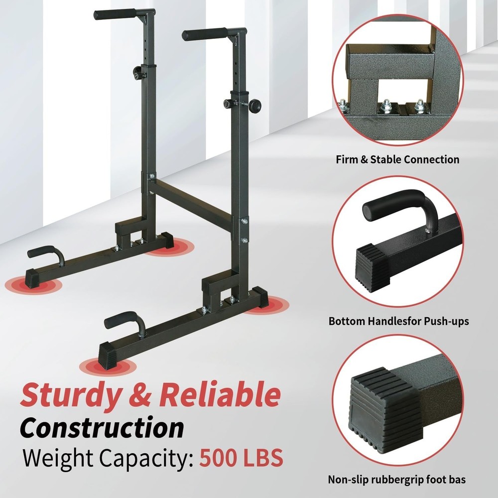 Multifunction Dip Station Pull Up Bar Fullbody Adjustable Height Dip Bar Station
