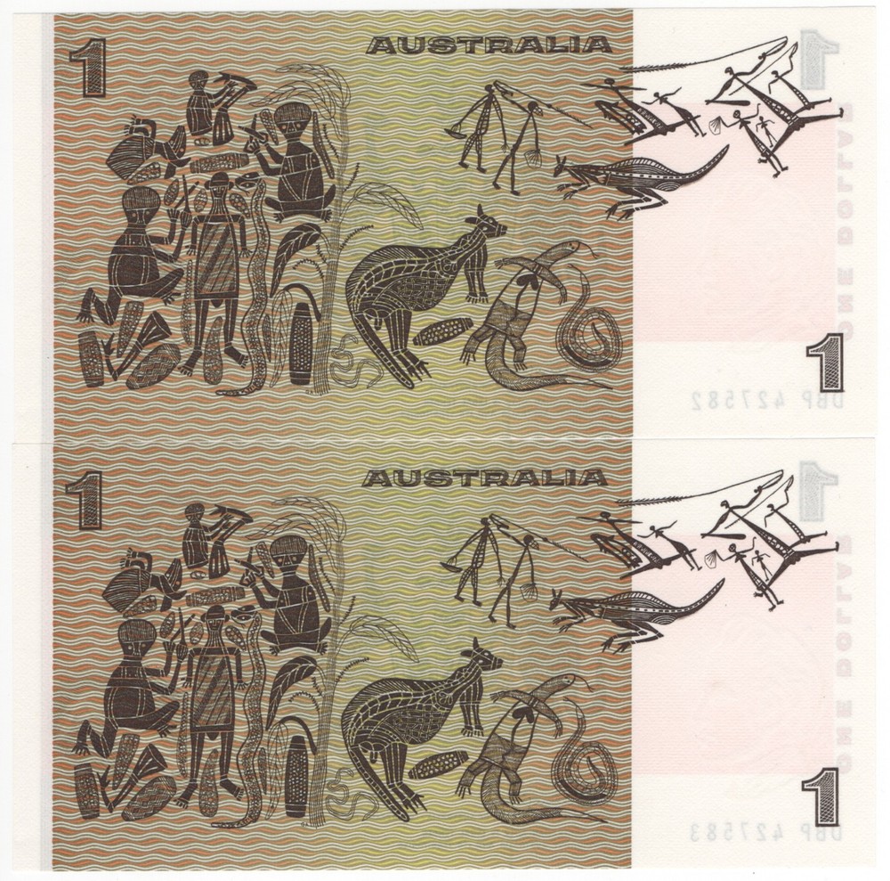 1976 Australia $ 1 Dollar DBP Consecutive Pair Test Note - R76bi - UNC - # 35005