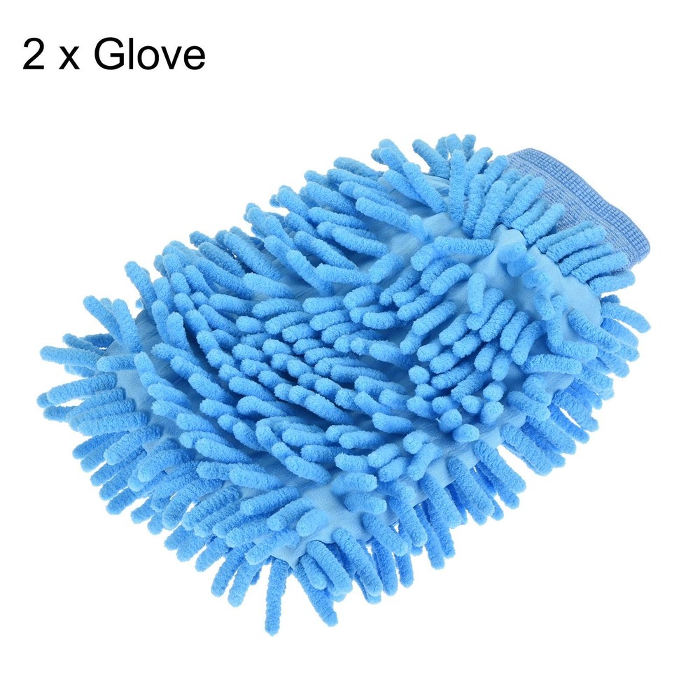 2Pcs Microfiber Chenille Dusting Wash Mitten Set for Cleaning, Blue
