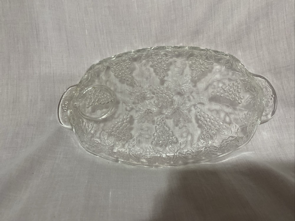 A Clear Vintage Anchor Hocking Snack Tray -Grape Pattern/ Candy Dish