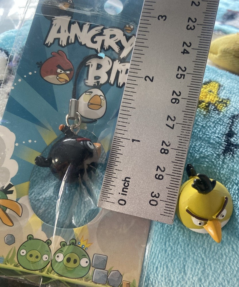 Black & Yellow Angry Bird keychain charm & Pencil Topper