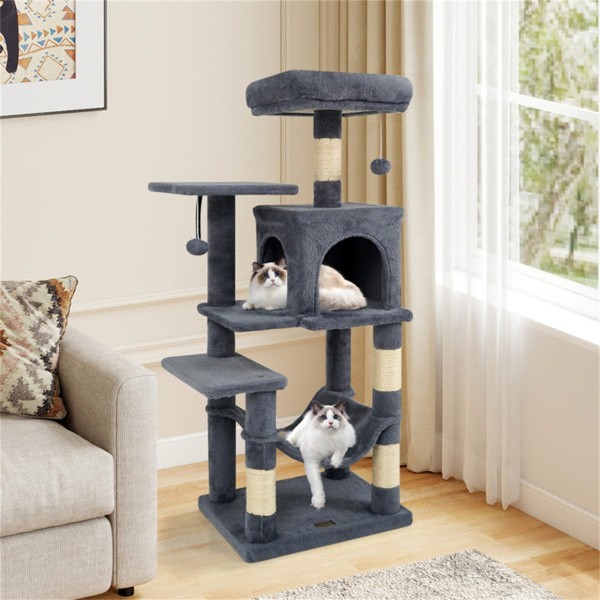 44" Multi-Level Cat Tree with Spacious Top Perch, 2-Door Condo & Hammock for Ind