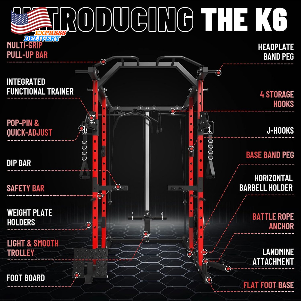 Power Rack with Cable Crossover System 1500LBS Squat Rack w/LAT Pull down System
