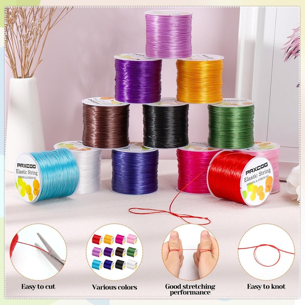 PAXCOO 12 Rolls Elastic String for Bracelets, Stretch Magic Multicolors