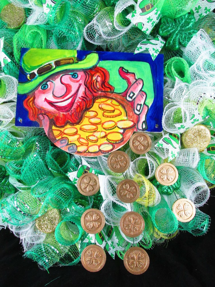 Leprechaun Kruffle Deco Mesh Ribbon Wreath