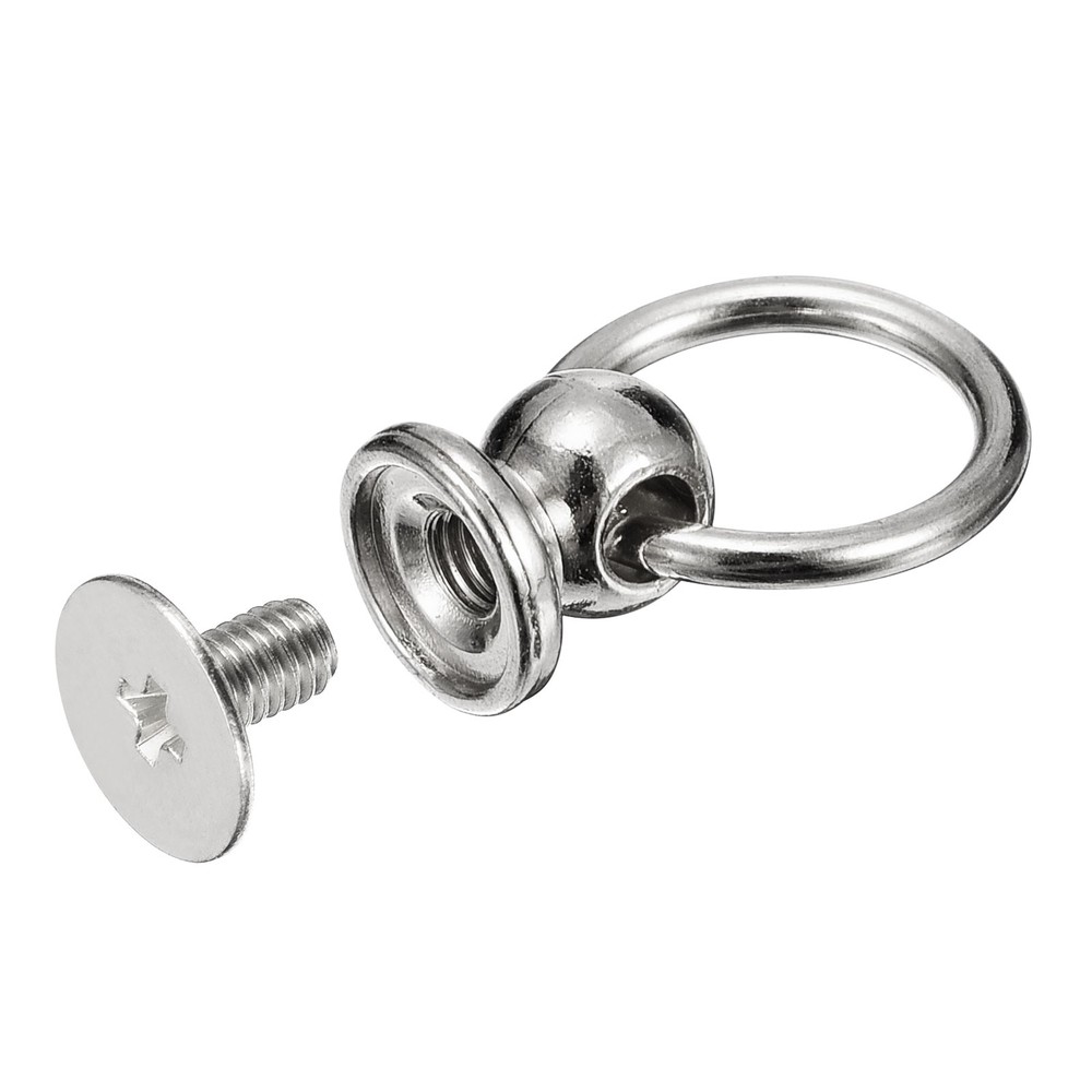 6x8mm Ball Head Stud Rivets Screw Back with O Ring, 12Pack, Silver Tone