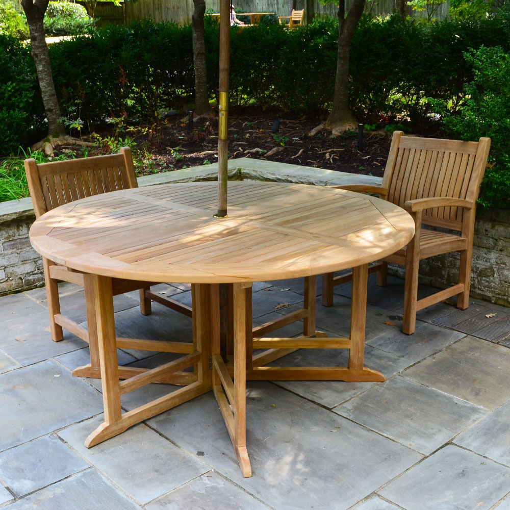 Ash & Ember Grade A Teak 59" Round Dining Table, Drop Leaf Design