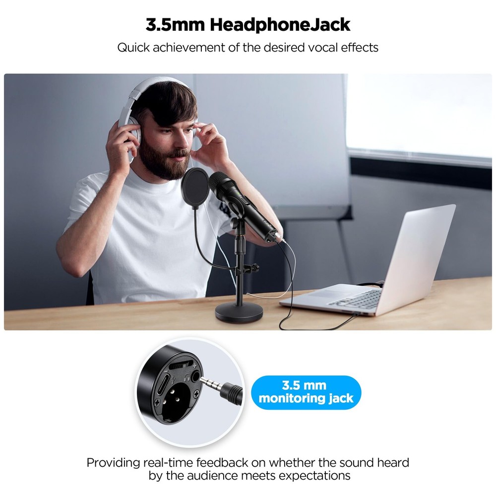 Xlr Usb Dynamic Microphone for Singing Recording, Metal Dynamic Studio Singin...