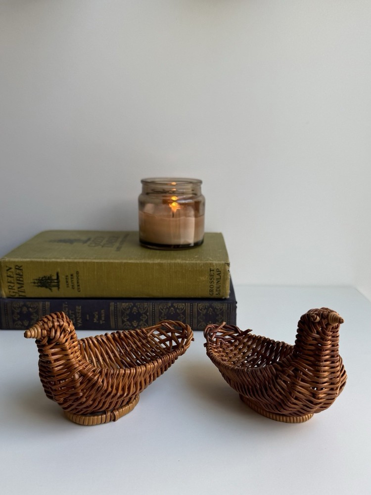 Set of 2 Wicker Mini Bird Decorative Baskets