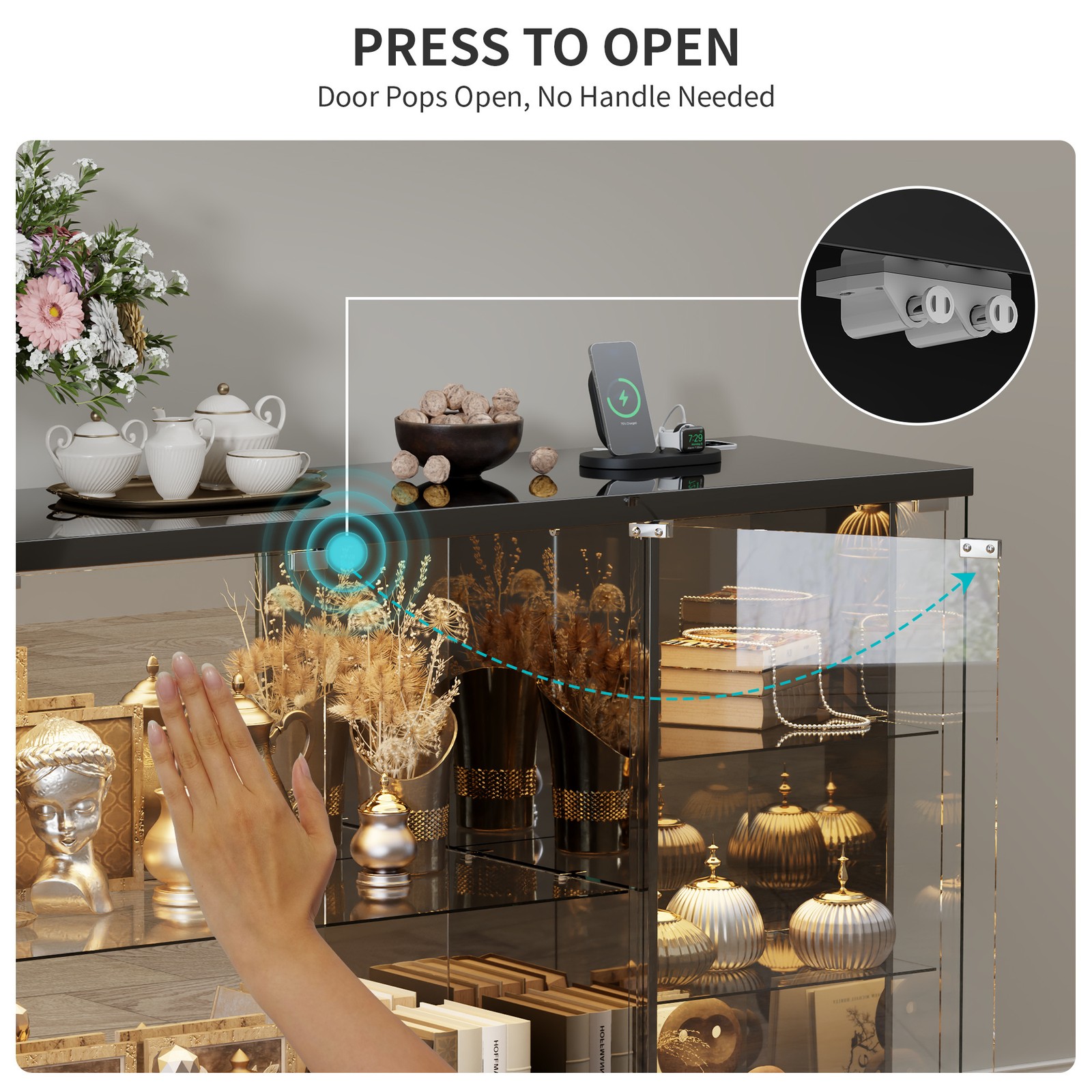 Gurexl Glass Display Cases with Human Sensor and 3 Color Lights for Collectibles