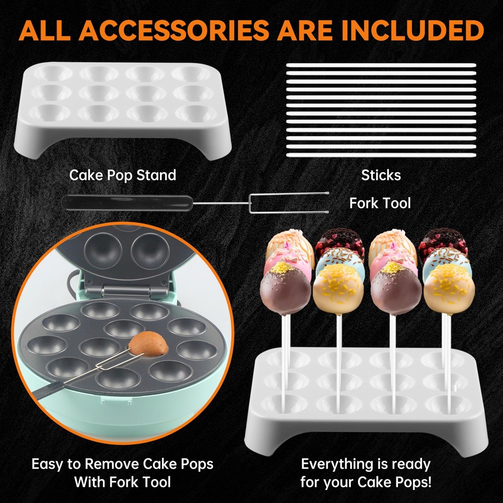 Cake Pop Maker Machine Set with Cake Pop Stand, Sticks & Fork Tool, 12 Cake P...