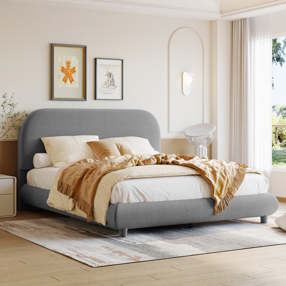 Teddy Fleece Full Size Upholstered Platform Bed with Thick Fabric, Solid Frame