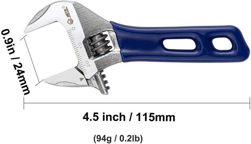 Stubby Adjustable Wrench with Wide Opening,Mini Adjustable Wrench Spanner with S