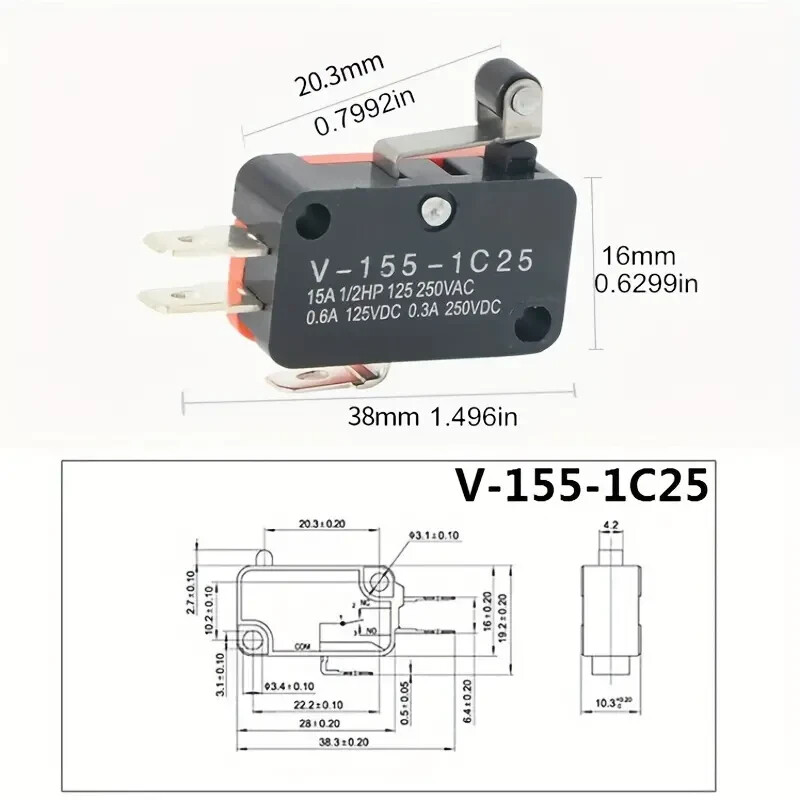 V-155-1C25 Micro Limit Switch Short Roller Lever