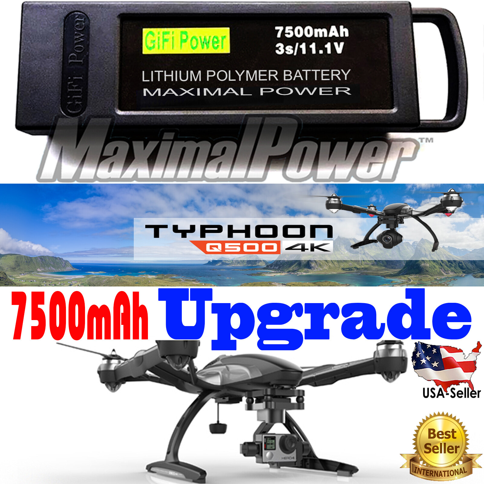 7500mAh Li-Po Battery Compatible for YUNEEC Q500+ PRO 4K Drone