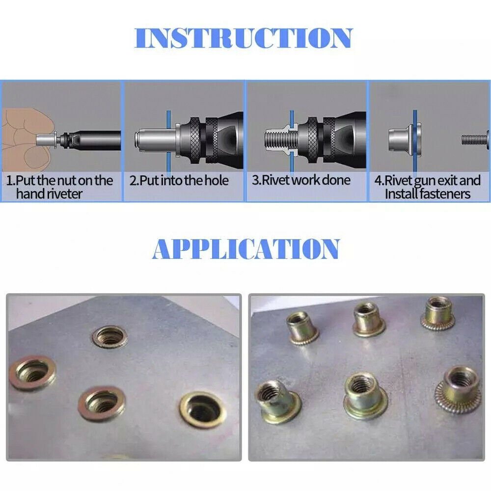 1450PCs Rivet Nut Kit- Rivnut Gun Nut Setter Thread Setting Nutsert Tool Metric
