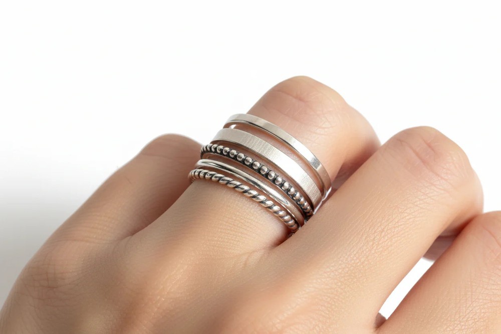 Sterling Silver Bali Beaded Thin Band Ring