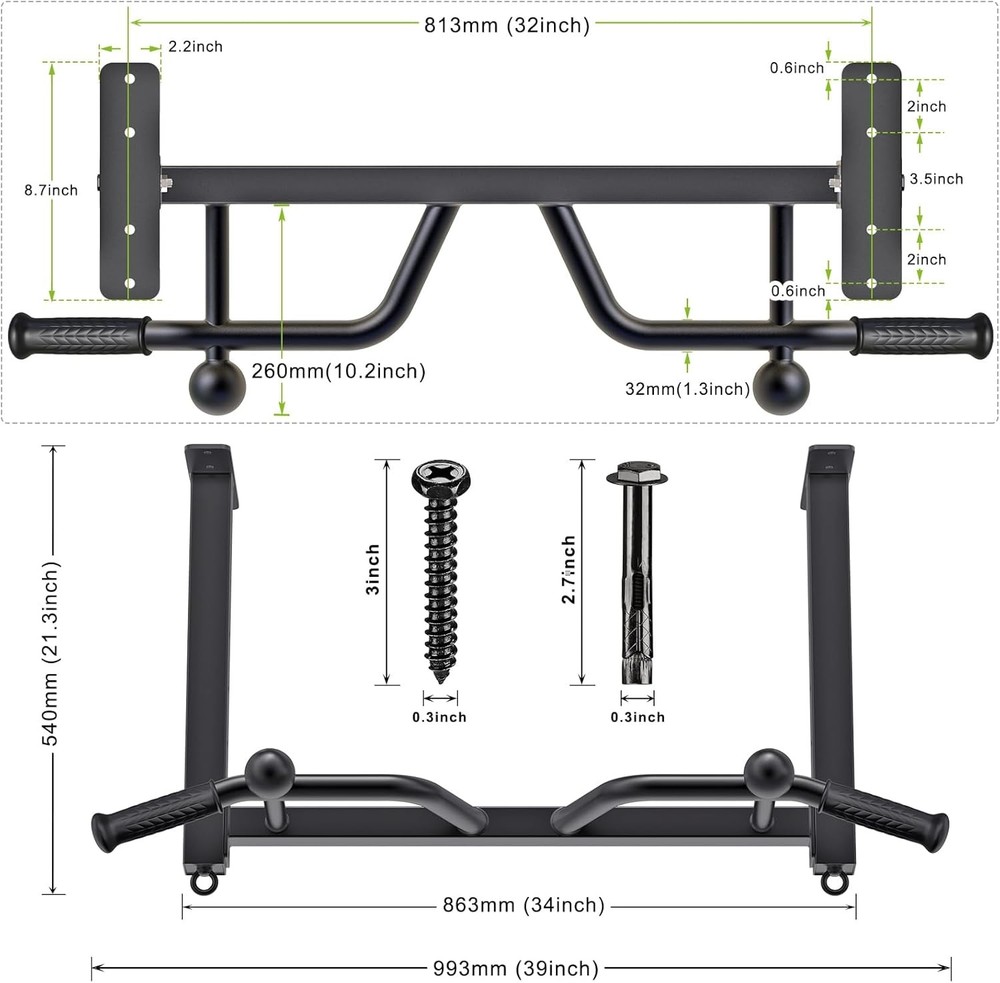 32" Ceiling Mounted Pull up Bar Heavy Duty Highly Adjustable Multifunctional Chi