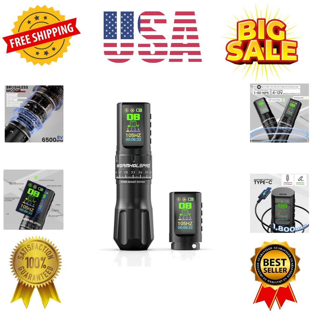 WORMHOLE PRO Tattoo Gun AQUILA Wireless Tattoo Machine Multi-function Smart T...