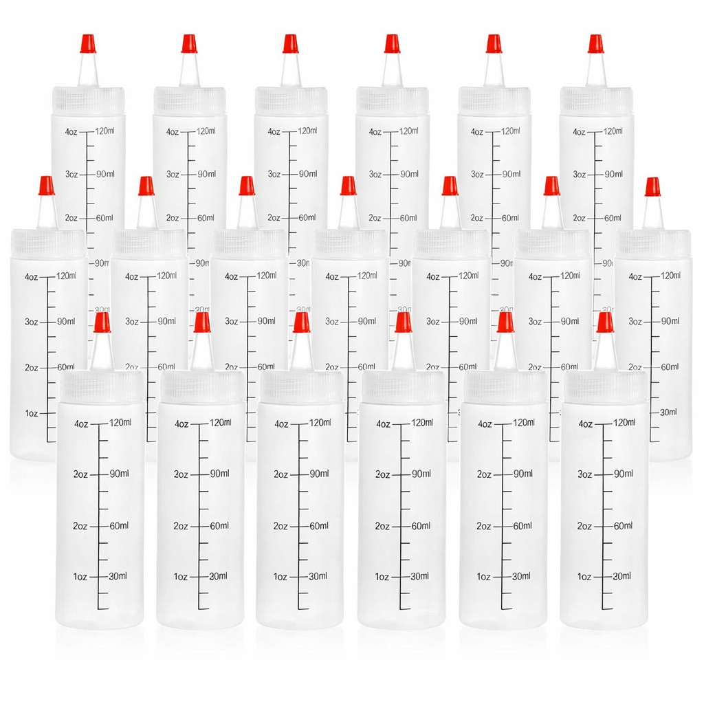 22-Pack 4oz Squeeze Bottles – Plastic Condiment Squirt Bottles w/ Red Tip Caps