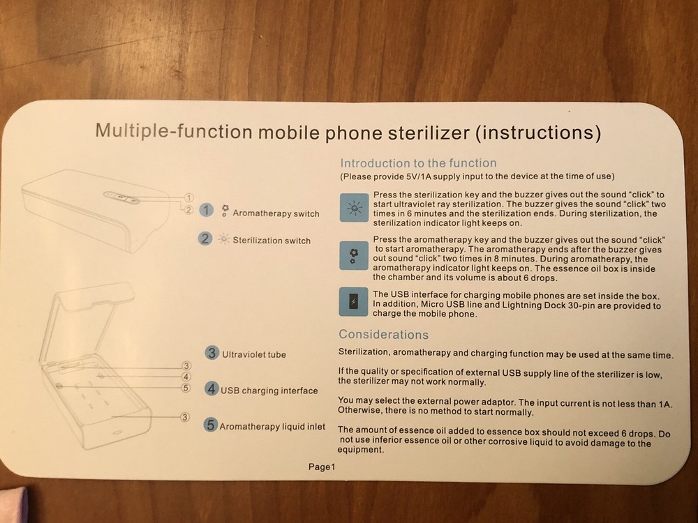 Multi-Function Mobile Phone UV Sterilizer w/ Aromatherapy Diffuser….. Open Box