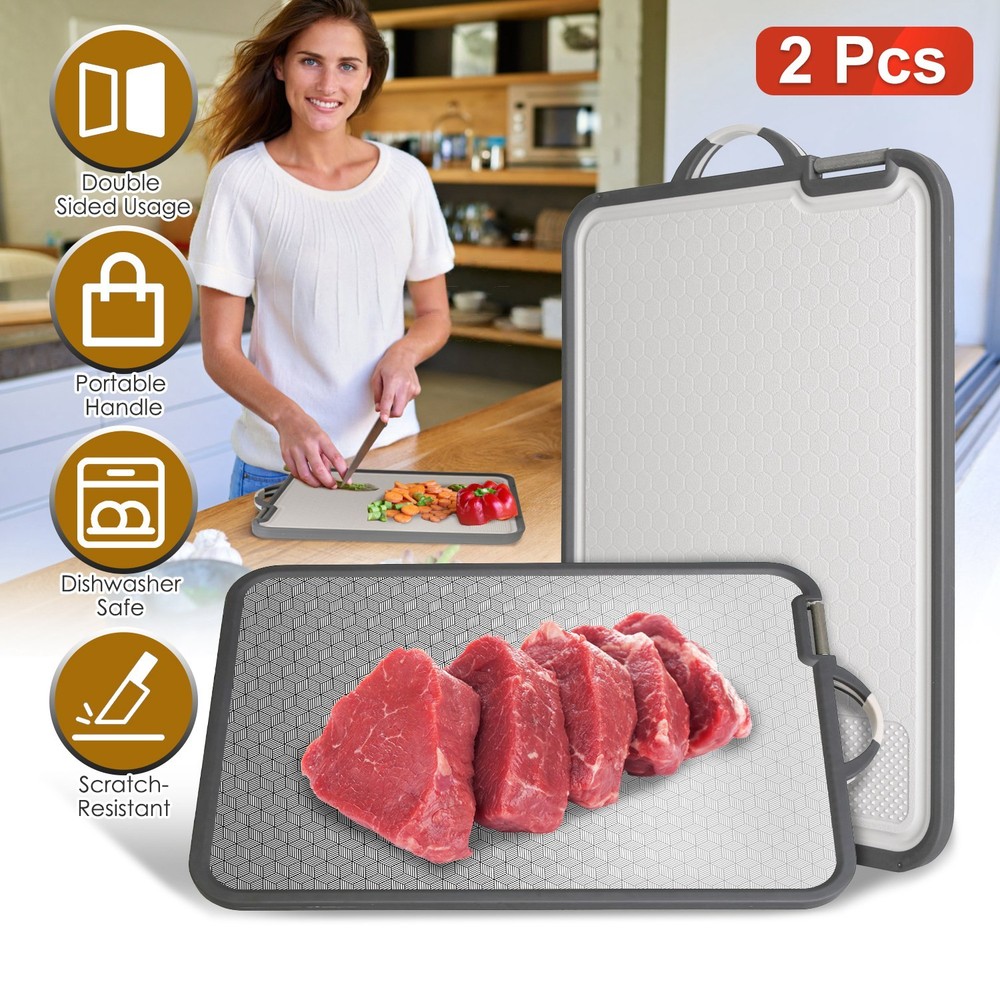 2Pcs Double Cutting Board Stainless Steel PP Chopping Board Lightweight Kitchen