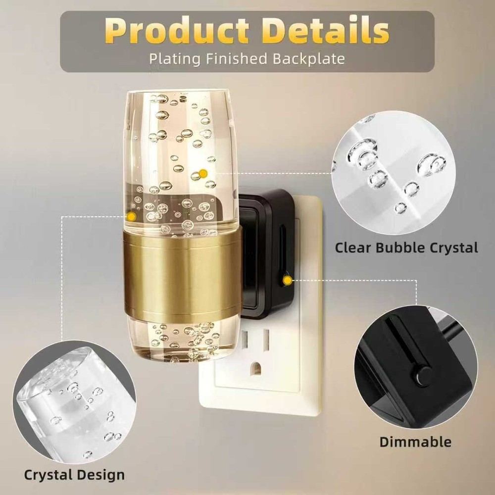 LED Night Lights Plug into Wall, 2 Pack Acrylic Night Light,Dimmable Nightlight