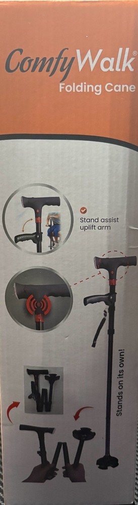 #ComfyWalk Folding Cane with Light, Alarm & OPTRON—Red