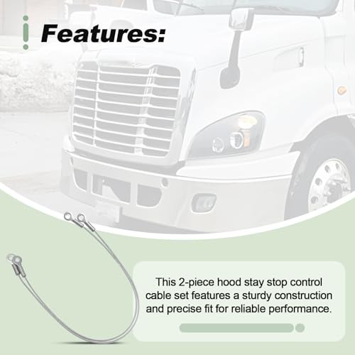 2 PCS Hood Stay Stop Control Cable Set Compatible with 2008-2017 Freightliner