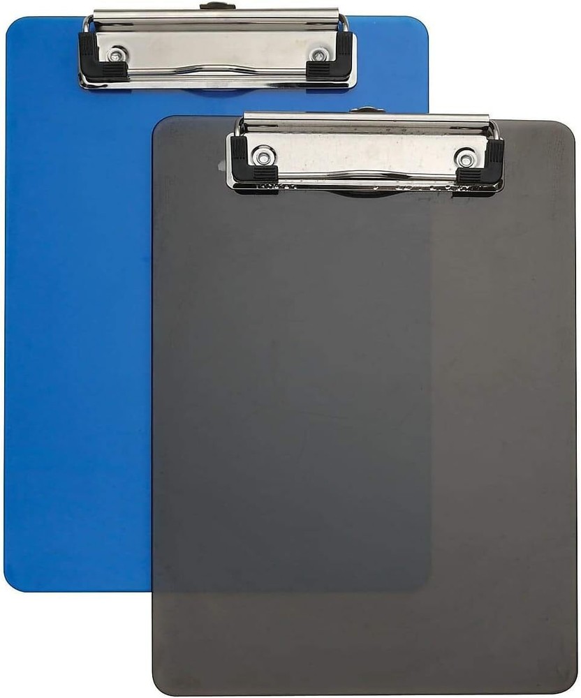 Small Clipboards 6x9 Plastic Memo Size, Translucent Blue/Translucent Black, 2