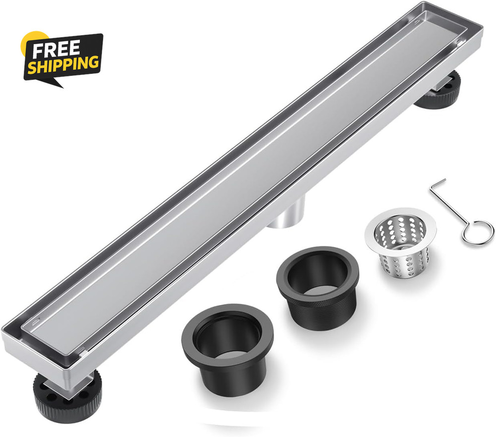 Linear Shower Drain 30 Inch Brushed Nickel with Tile Insert Rectangle Floor